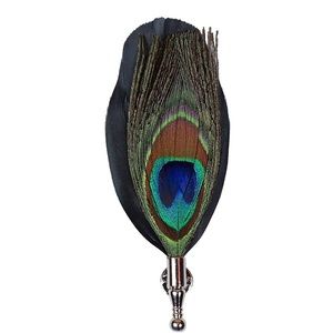 Mens Peacock Natural Feather Lapel Pin Brooch